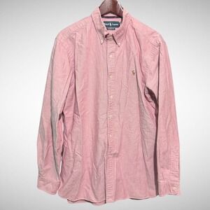 Ralph Lauren Shirt Mens Large Red Classic Fit Long Sleeve Button Down Flesh Pony